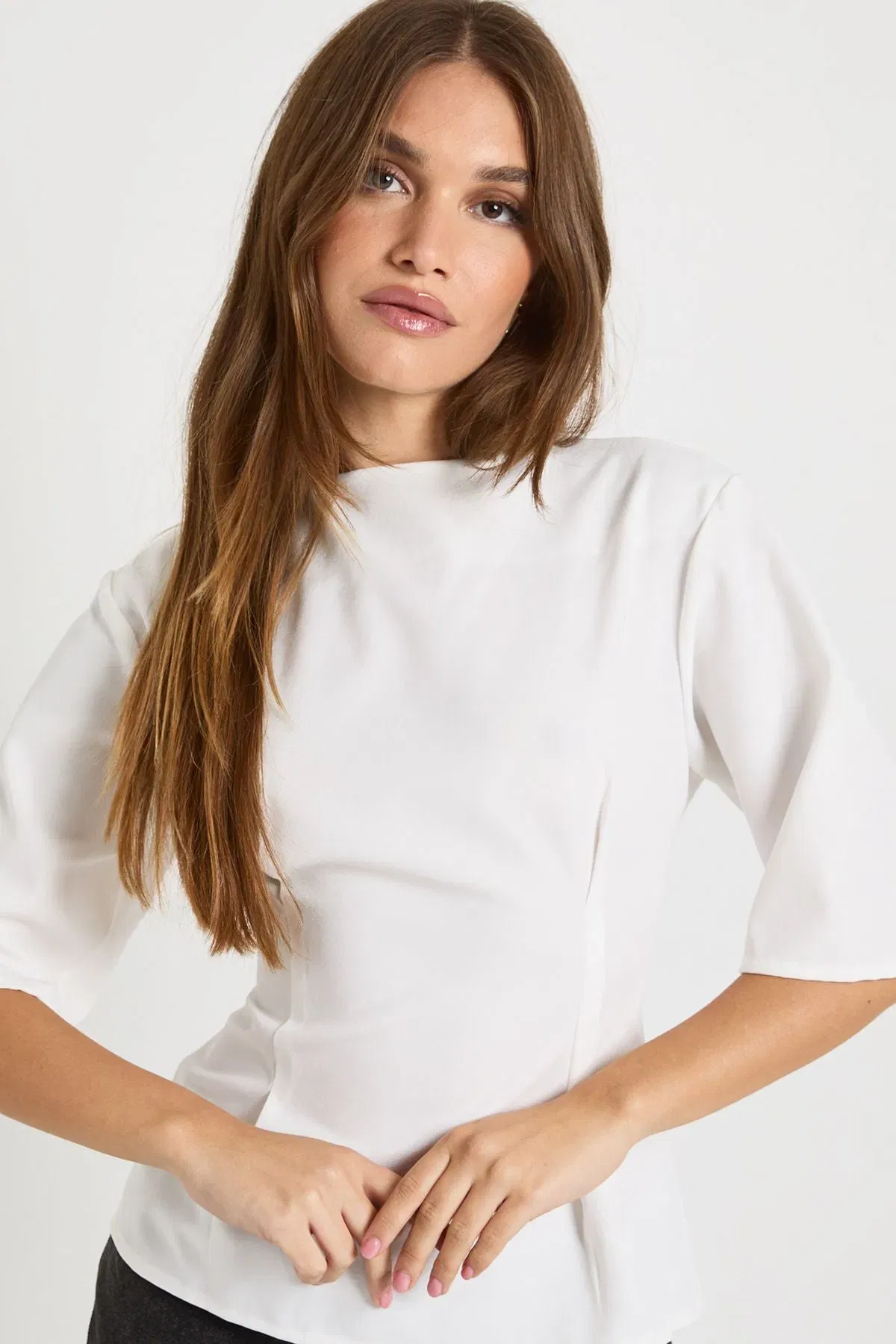 Woven Marl Cinch Waist Top