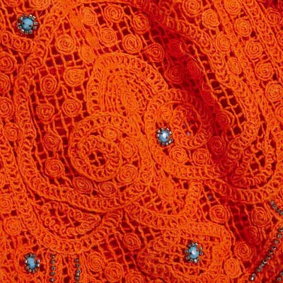 Orange Crochet Embellished Beach Shorts