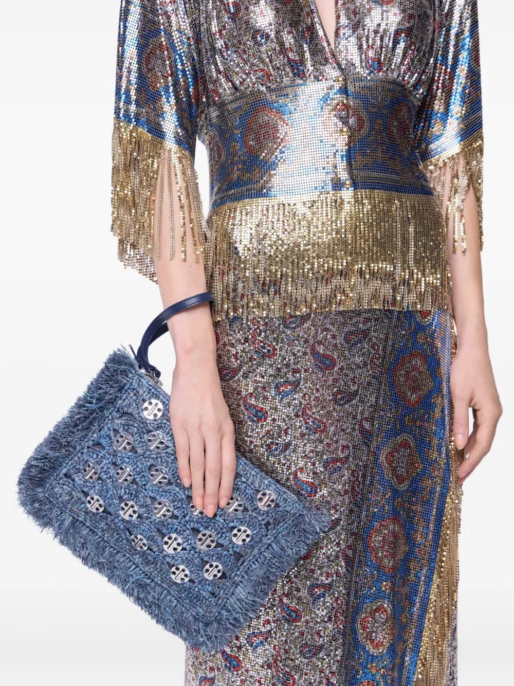denim raffia pouch