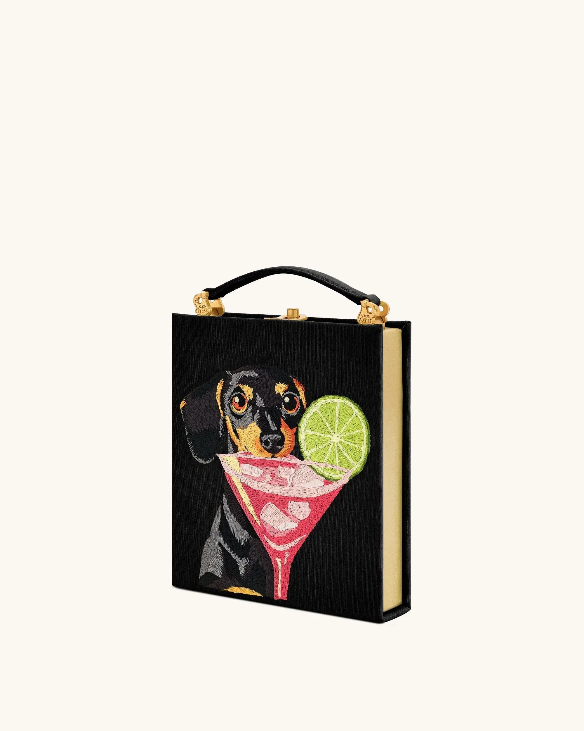 Taya-Puppy Pattern Book Shape Clutch Bag - Black