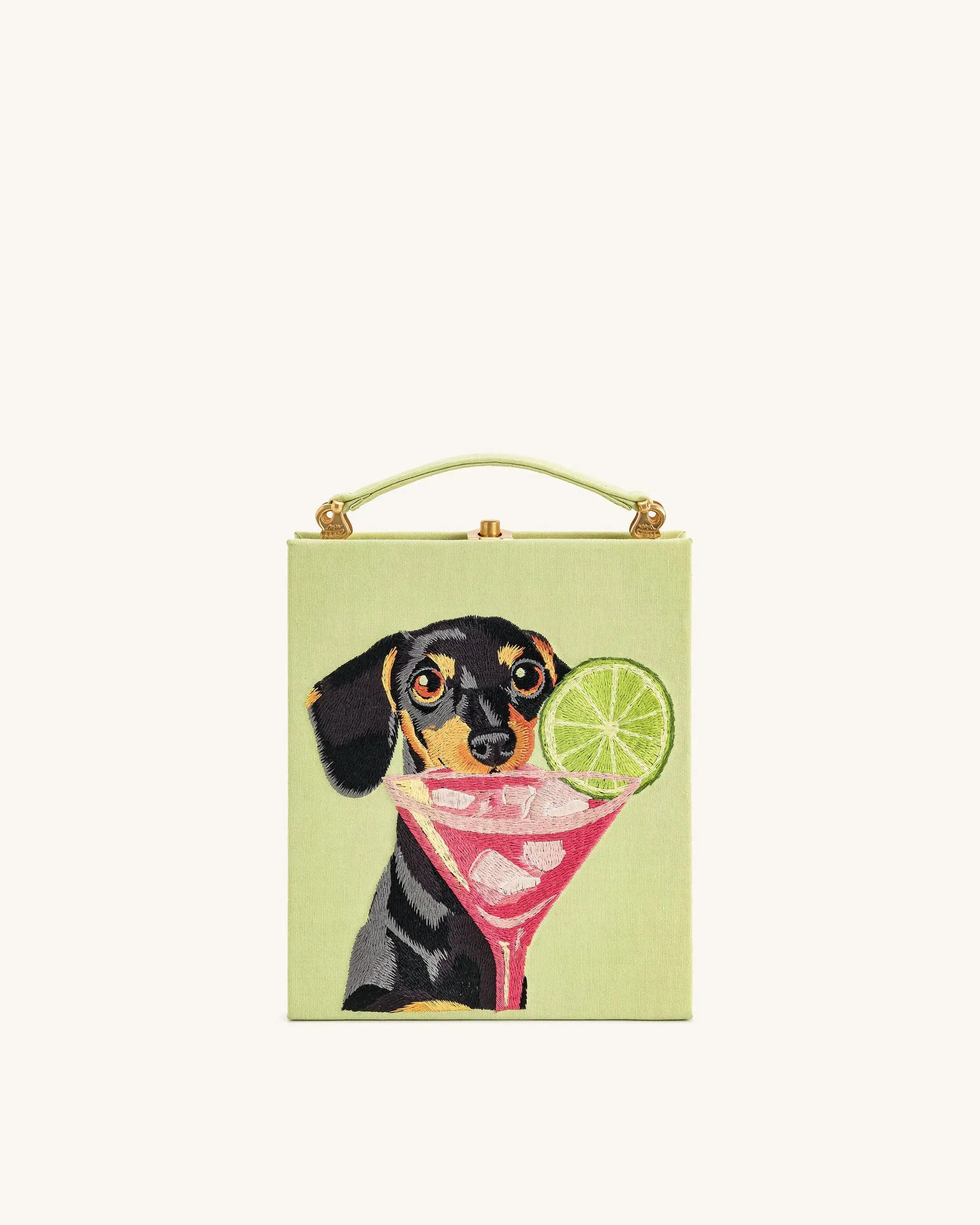 Taya-Puppy Pattern Book Shape Clutch Bag - Black