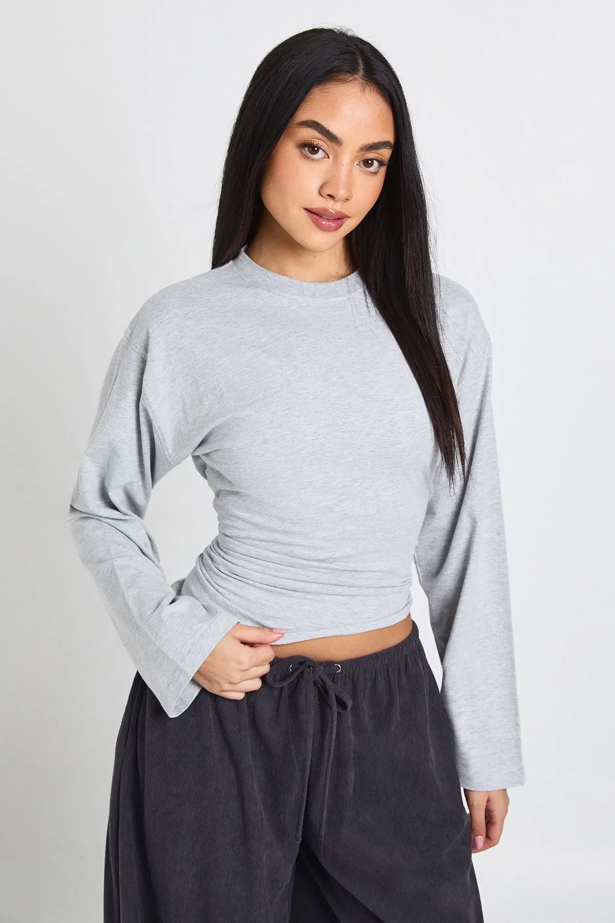 Flare Sleeve Cinched Waist Top