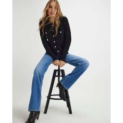 Black Knit Fitted Scallop Trim Cardigan