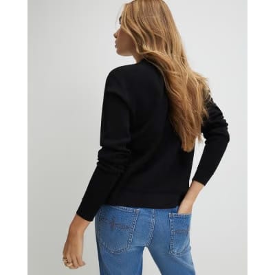 Black Knit Fitted Scallop Trim Cardigan