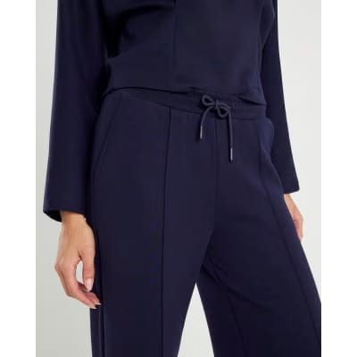 Navy Premium Wide Leg Pintuck Joggers