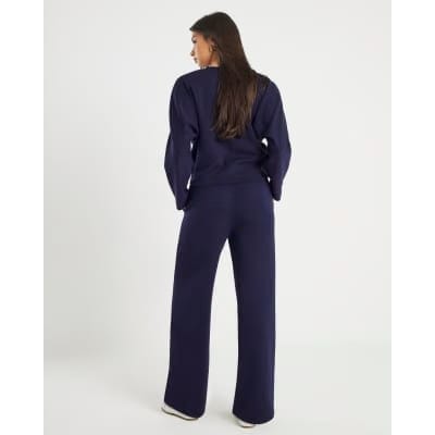 Navy Premium Wide Leg Pintuck Joggers