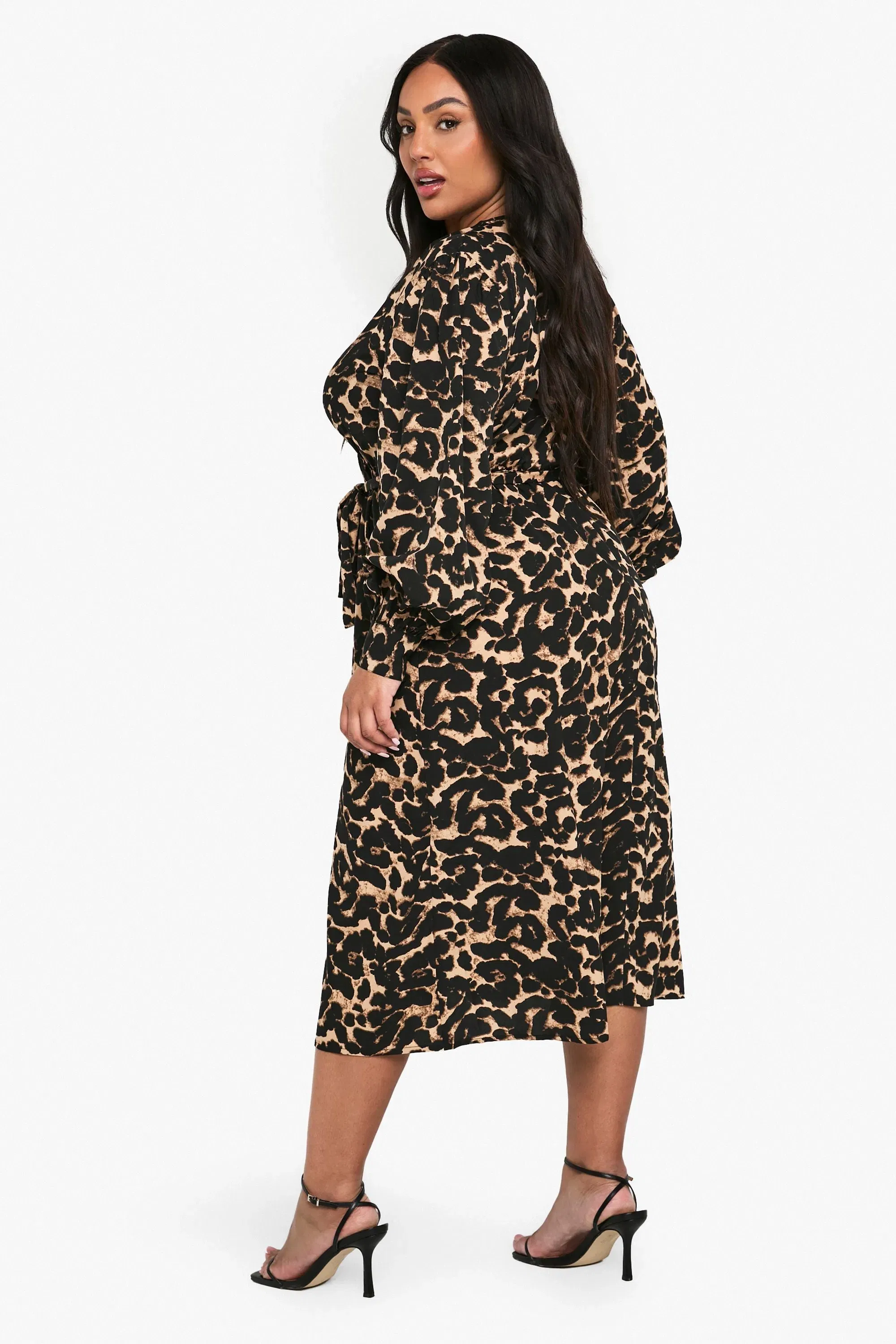 Plus Leopard Print Belted Skater Dress