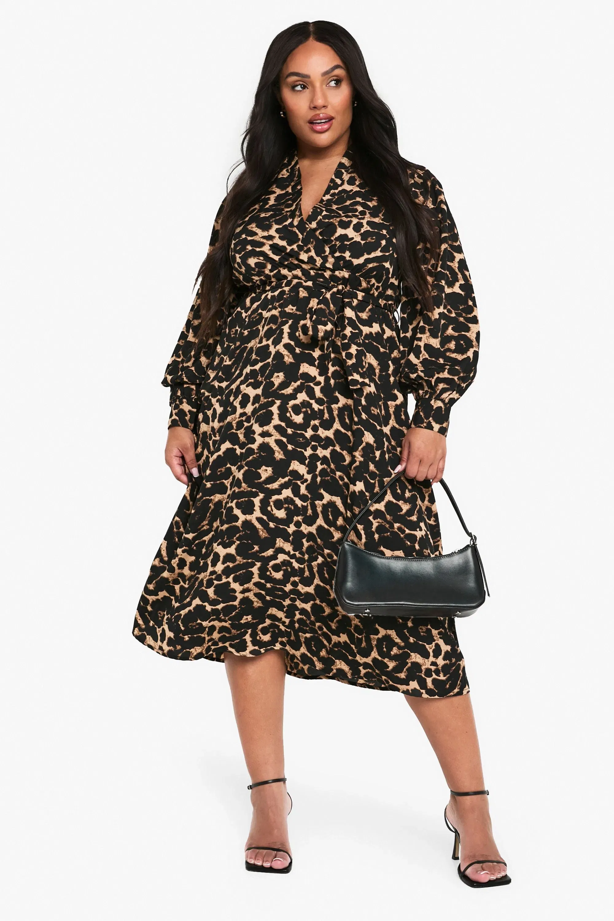 Plus Leopard Print Belted Skater Dress