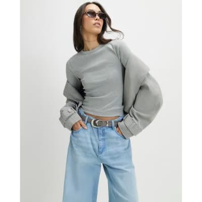 Grey Short Sleeve Cotton Fitted Top