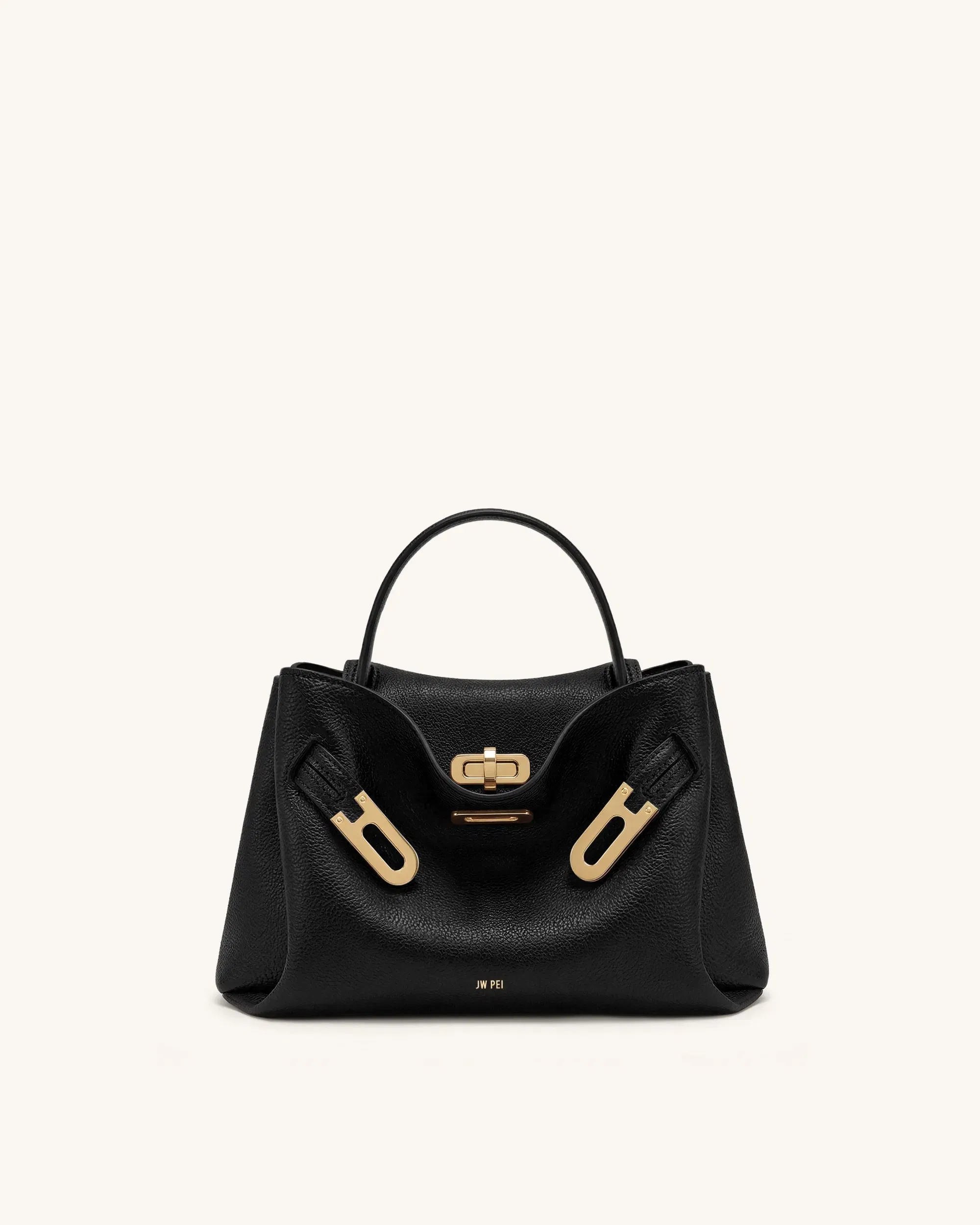 Rhea Small Pebbled Double Buckle Shoulder Bag - Black