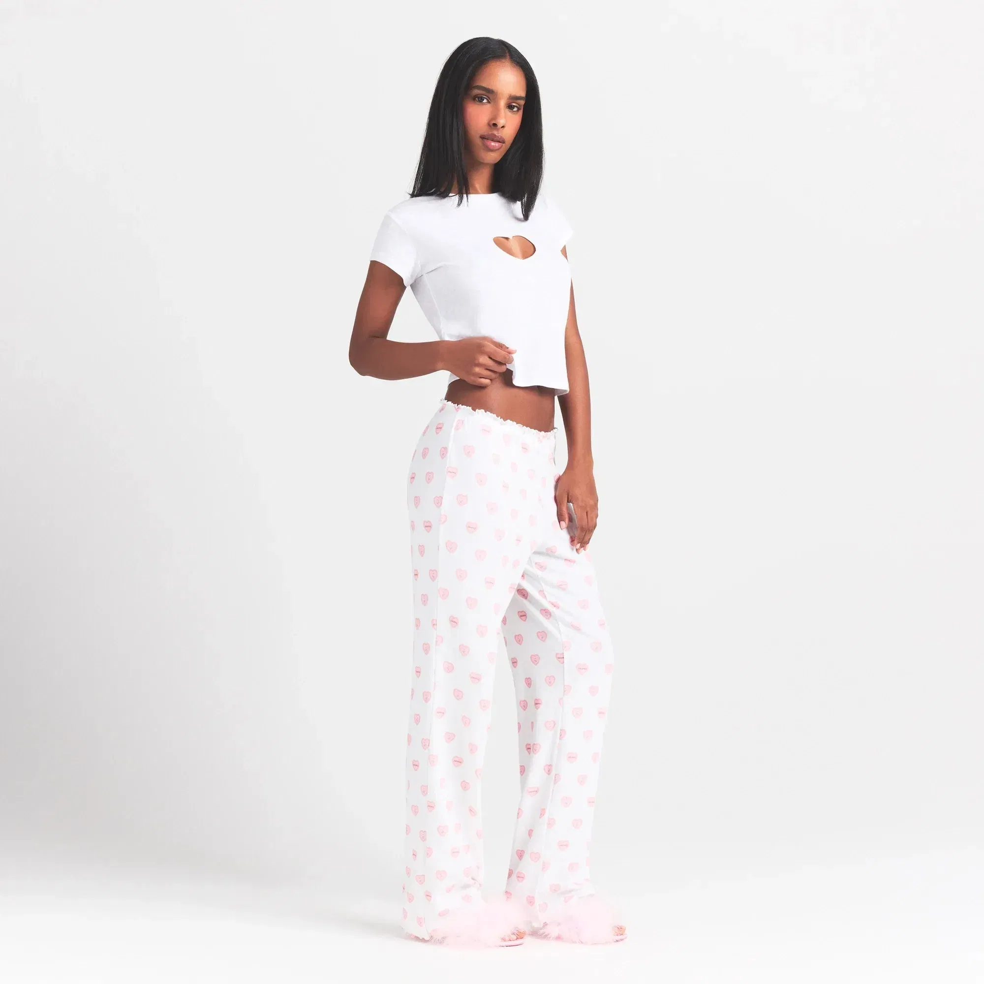 LOGO POINTELLE STRAIGHT LEG PANT | SNOW LACE HEARTS