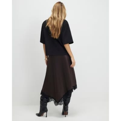 Brown Lace Hybrid T-Shirt Maxi Dress