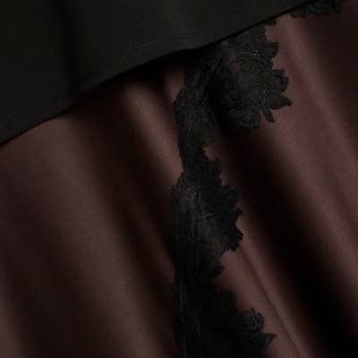 Brown Lace Hybrid T-Shirt Maxi Dress