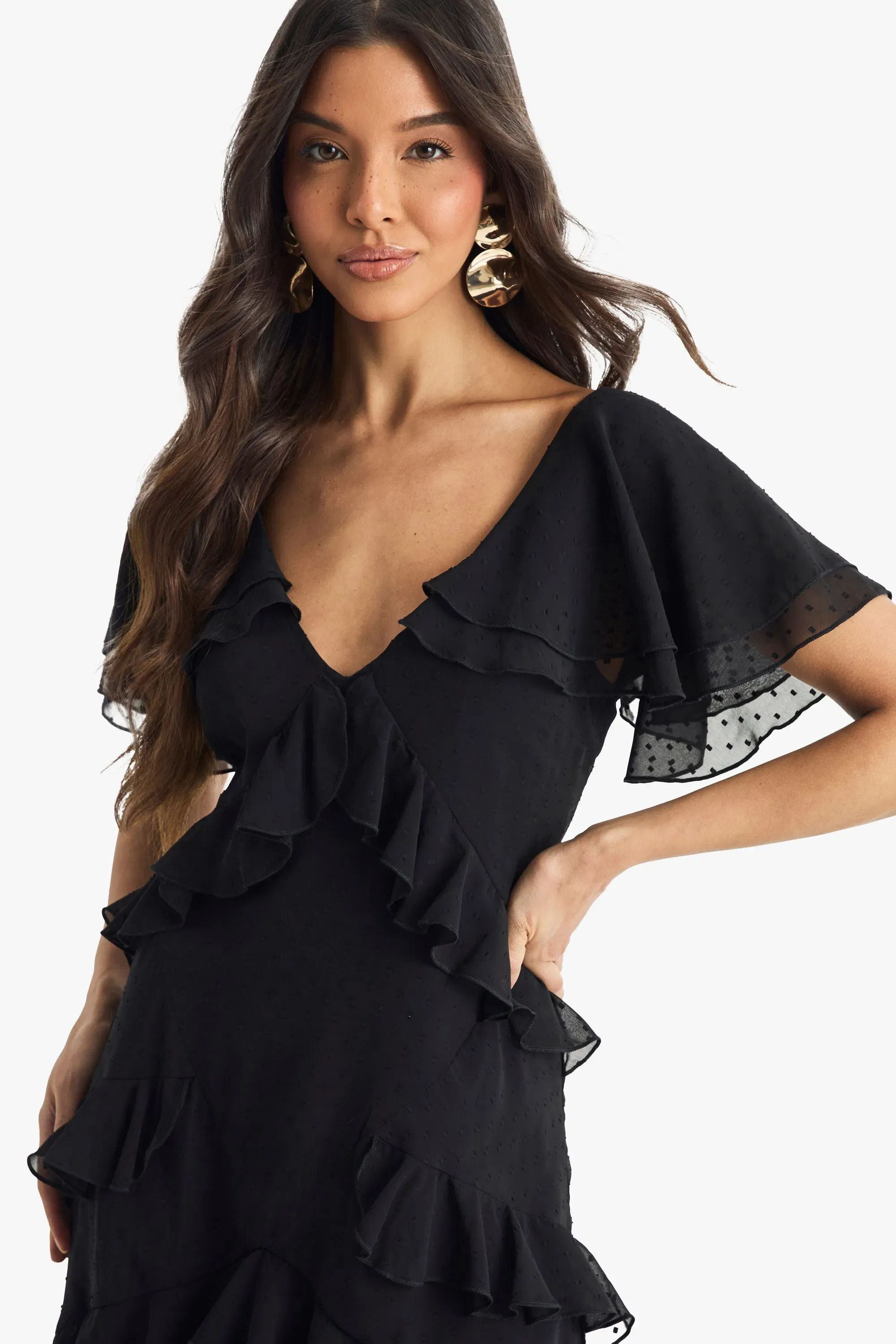 Dobby Frill Detail Maxi Dress