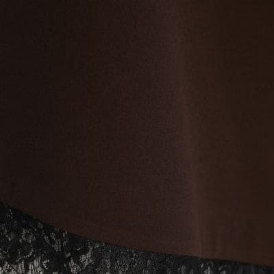 Brown Short Sleeve Lace Trim Asymmetric Top