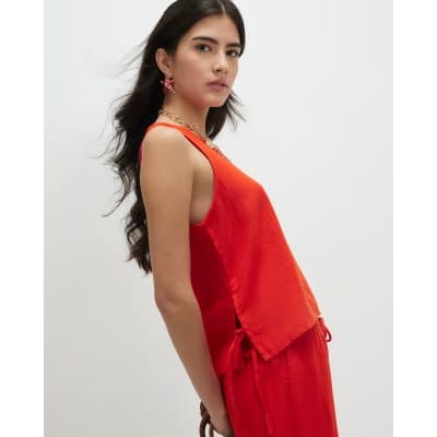 Petite Red Linen Blend Tank Top