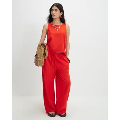 Petite Red Linen Blend Tank Top