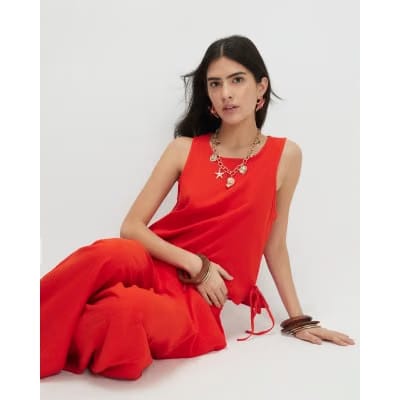 Petite Red Linen Blend Tank Top