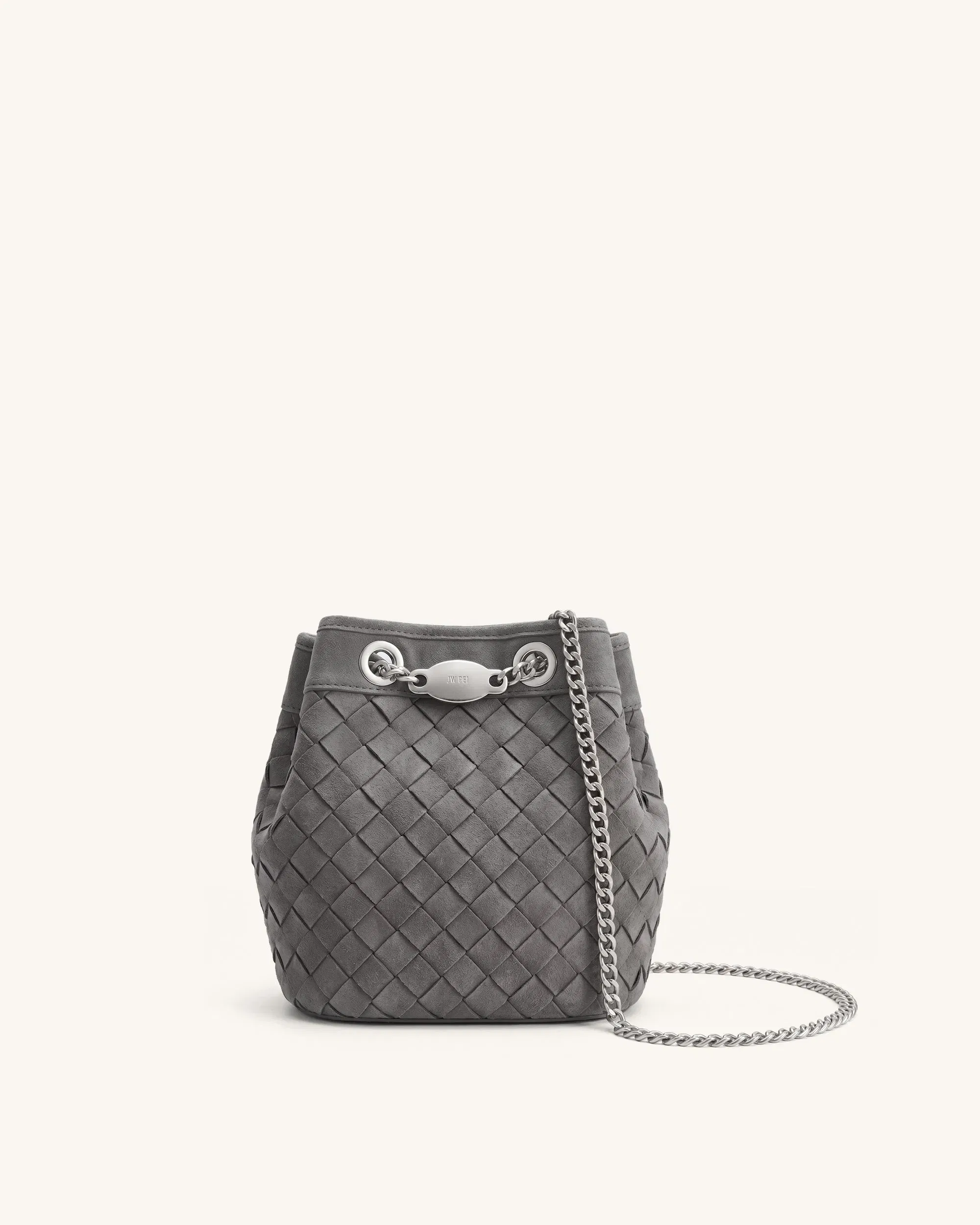 Yara Faux Suede Hand-Woven Bucket Bag - Grey