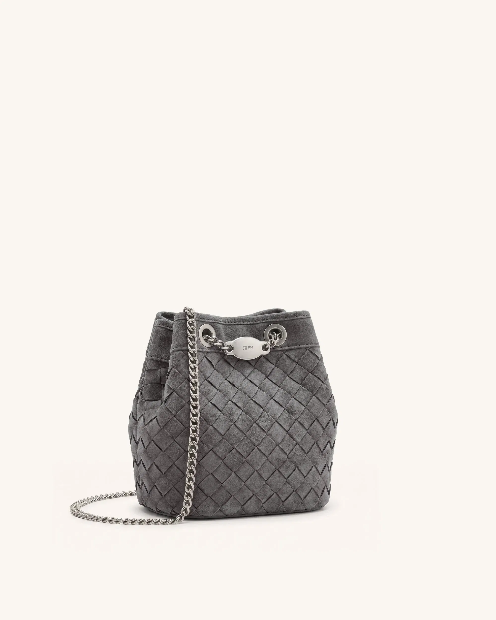 Yara Faux Suede Hand-Woven Bucket Bag - Grey