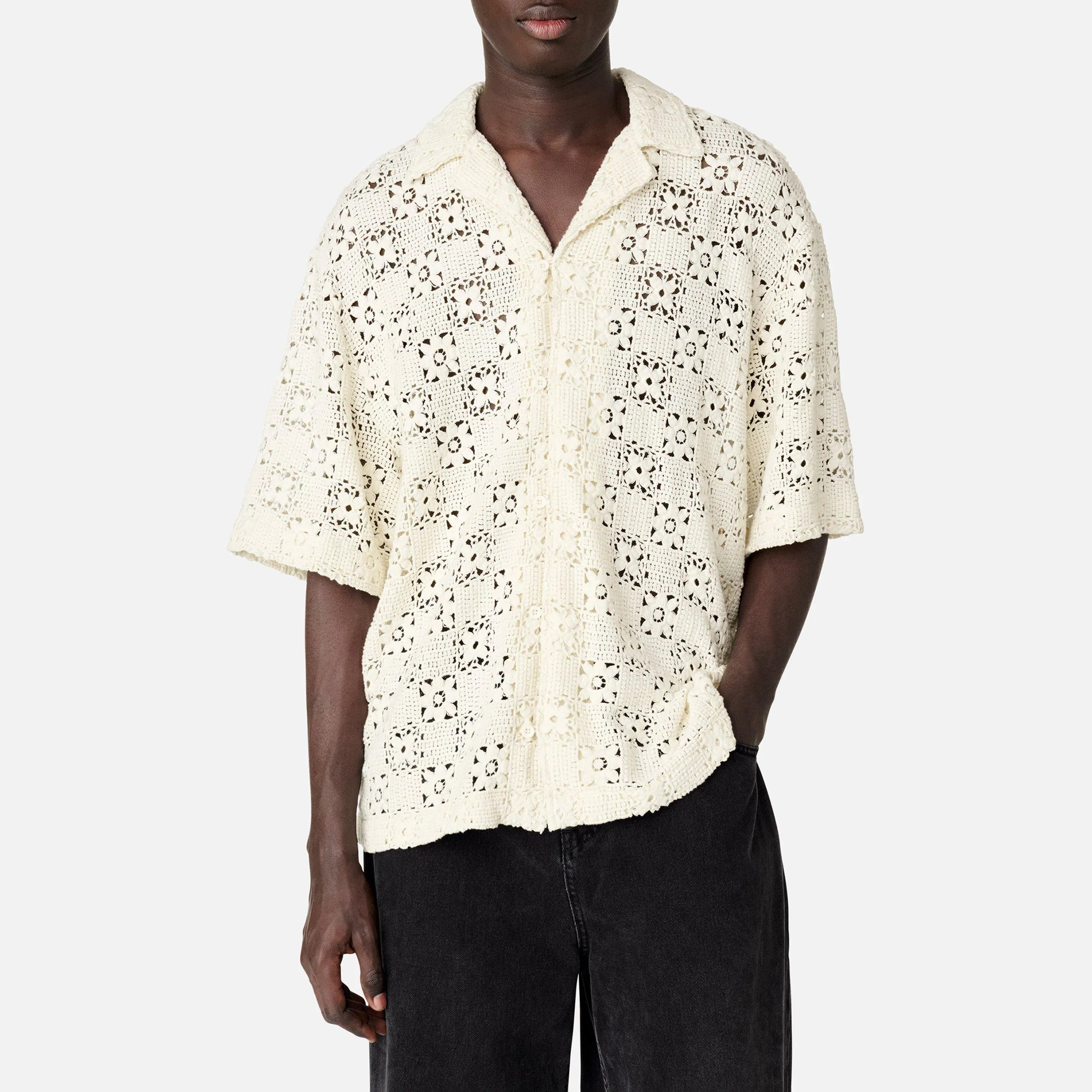 Eren Crochet Short-Sleeve Patterned Shirt