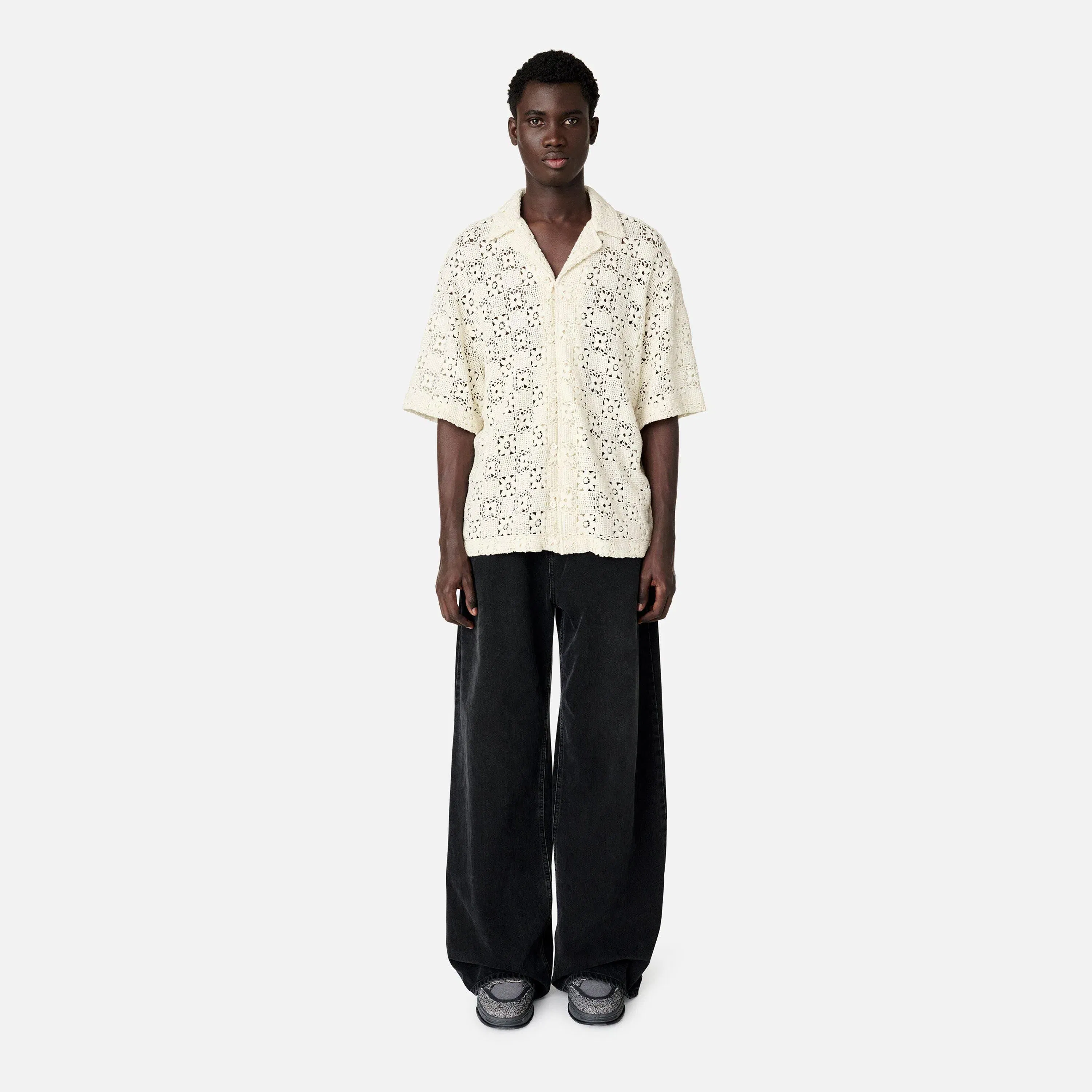 Eren Crochet Short-Sleeve Patterned Shirt