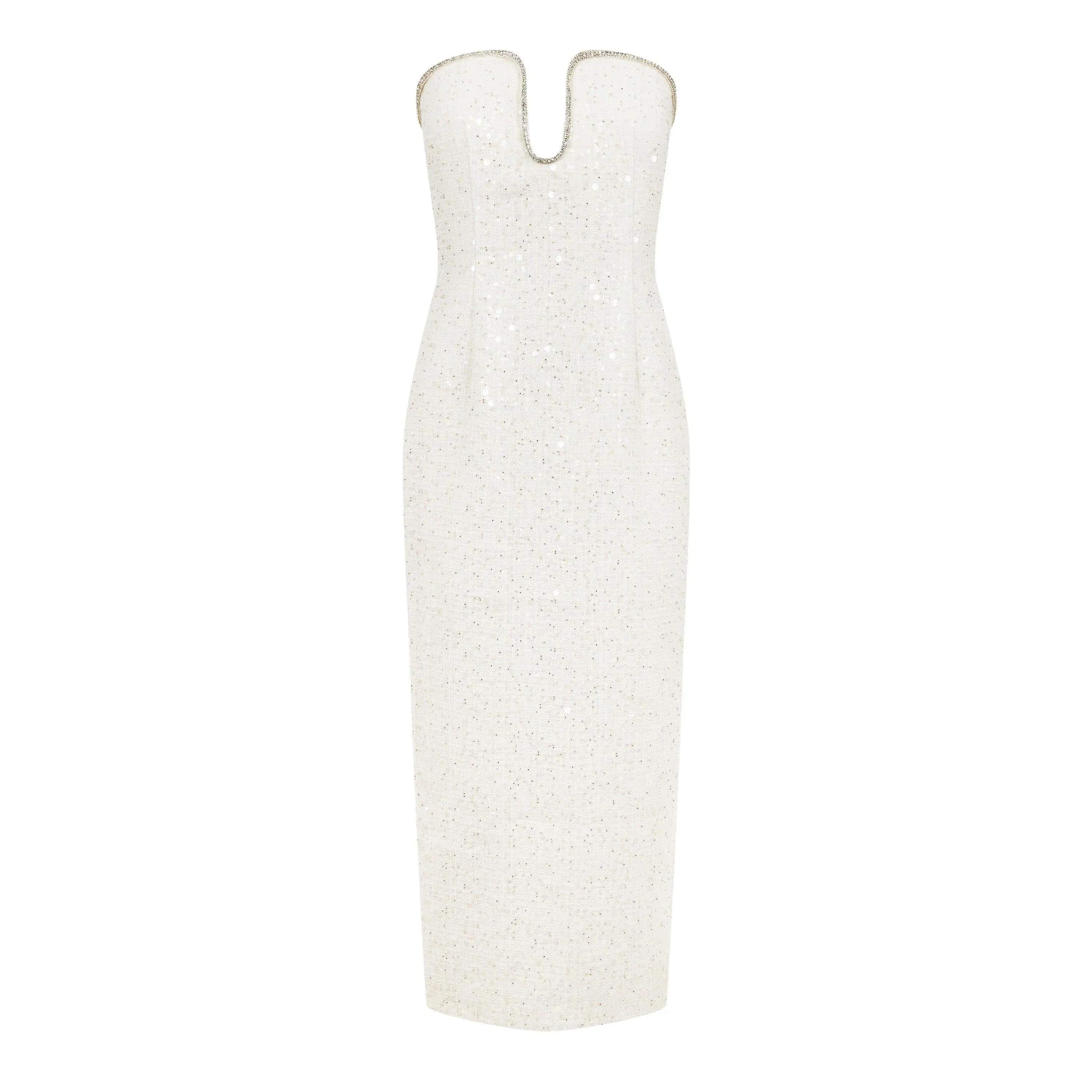 Sequin Boucle Strapless Midi Dress