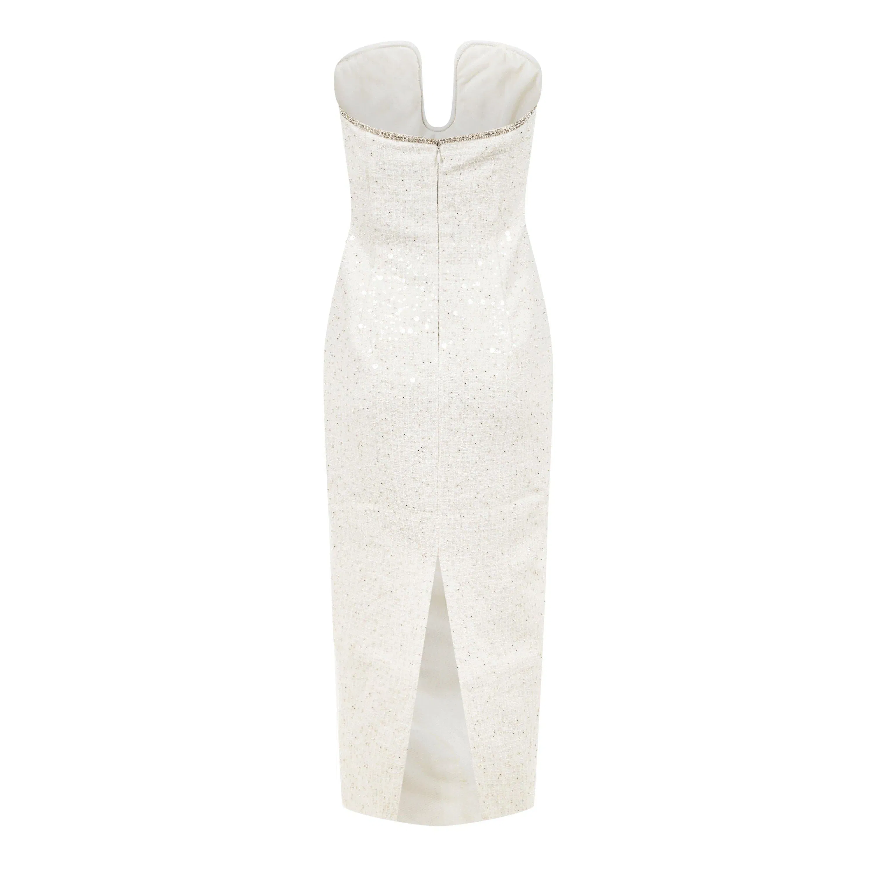 Sequin Boucle Strapless Midi Dress