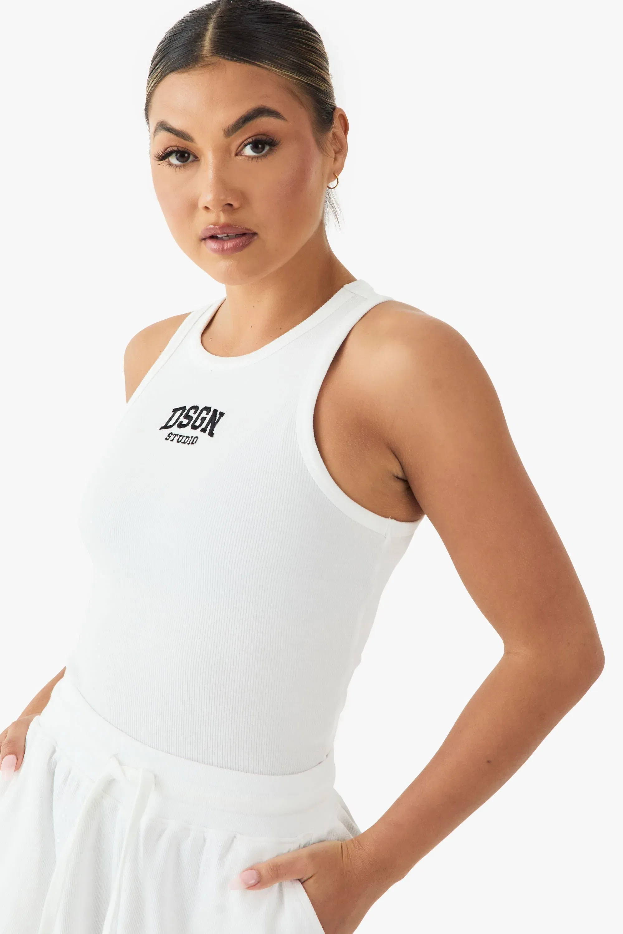 DSGN Studio Collegiate Embroidered Racer Rib Vest Top