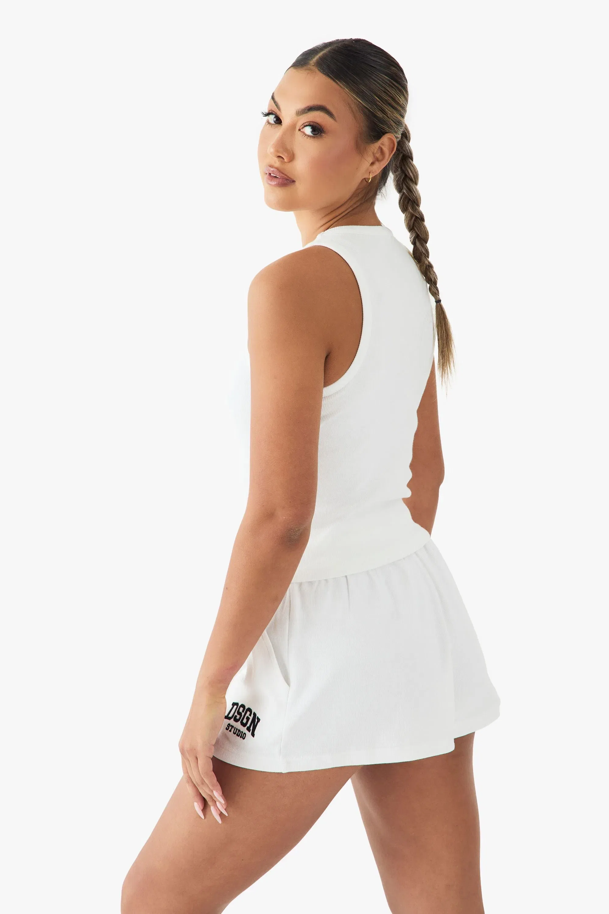 DSGN Studio Collegiate Embroidered Racer Rib Vest Top