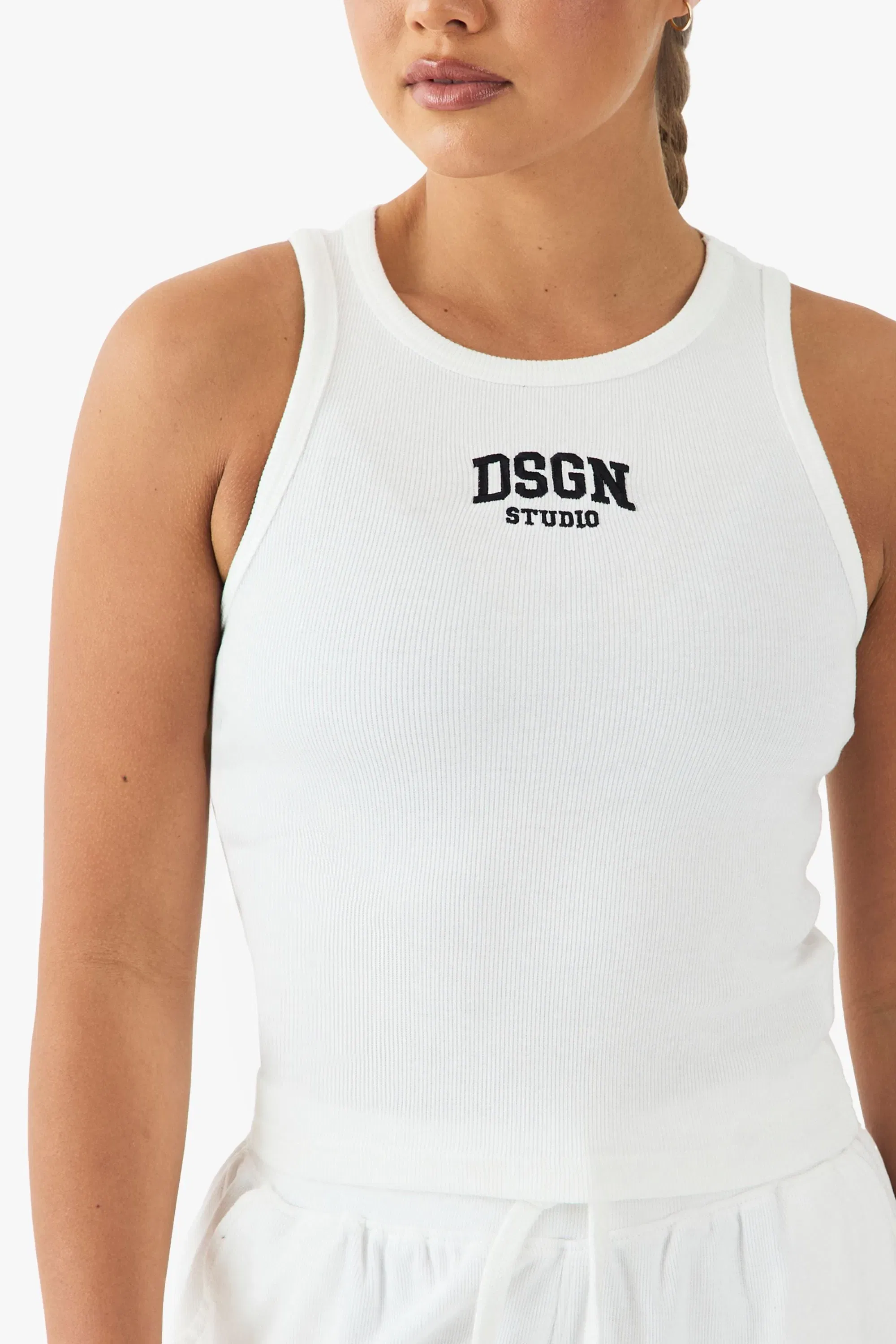 DSGN Studio Collegiate Embroidered Racer Rib Vest Top