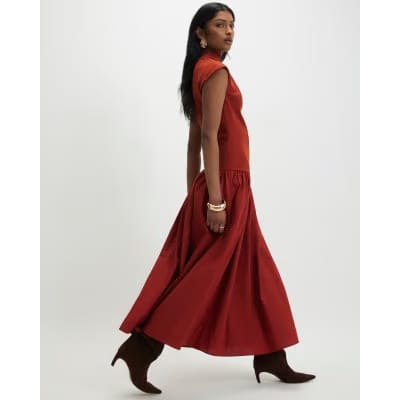 Orange Short Sleeve Hybrid Drape Maxi Dress