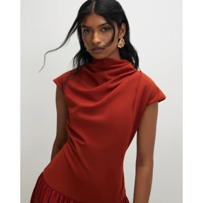 Orange Short Sleeve Hybrid Drape Maxi Dress