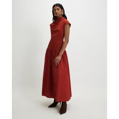 Orange Short Sleeve Hybrid Drape Maxi Dress