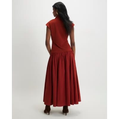 Orange Short Sleeve Hybrid Drape Maxi Dress