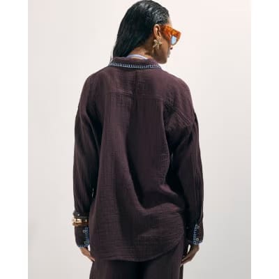 Brown Whipstitch Beach Shirt