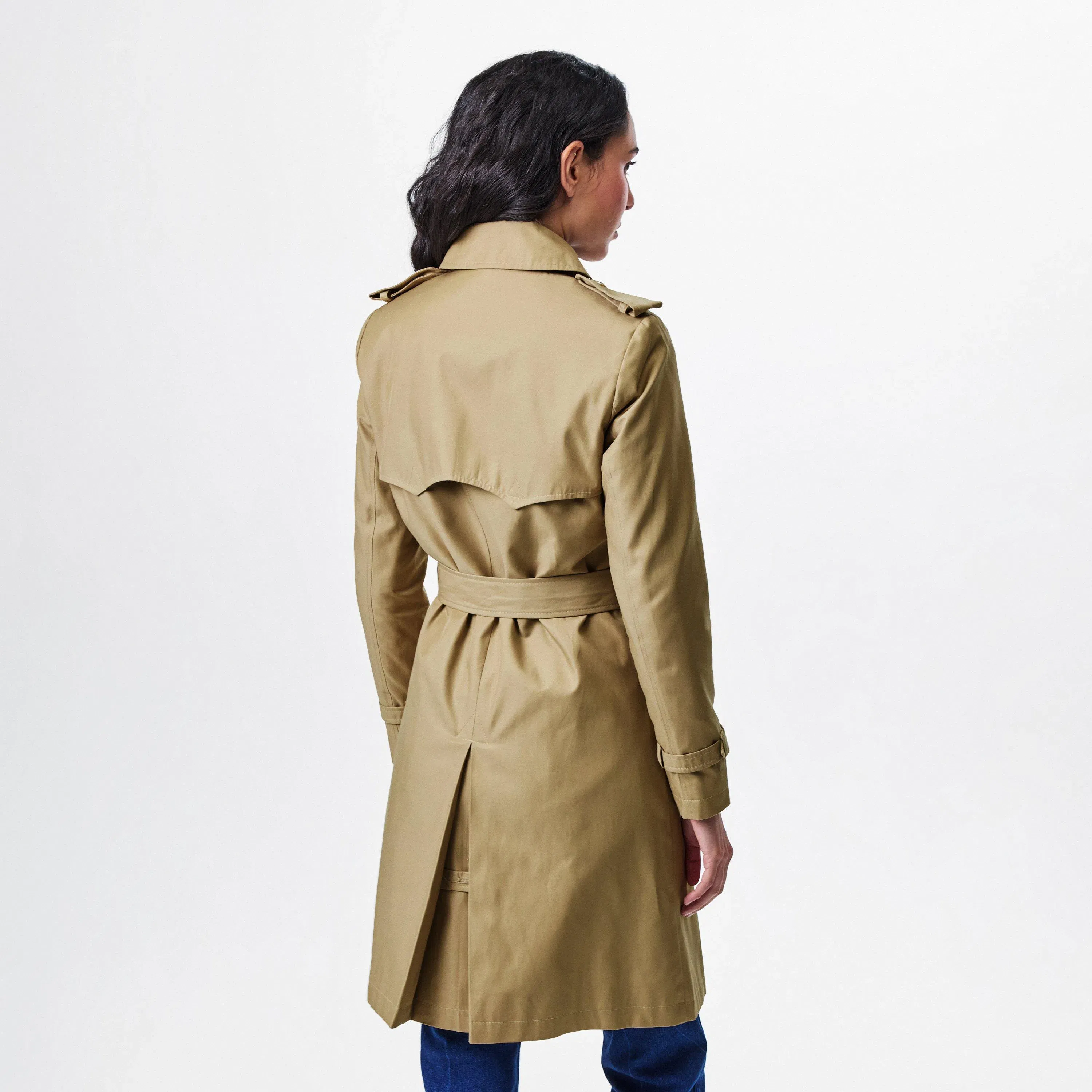 Double Breasted Belted Cotton Knee Length Long Sleeve Trench Coat