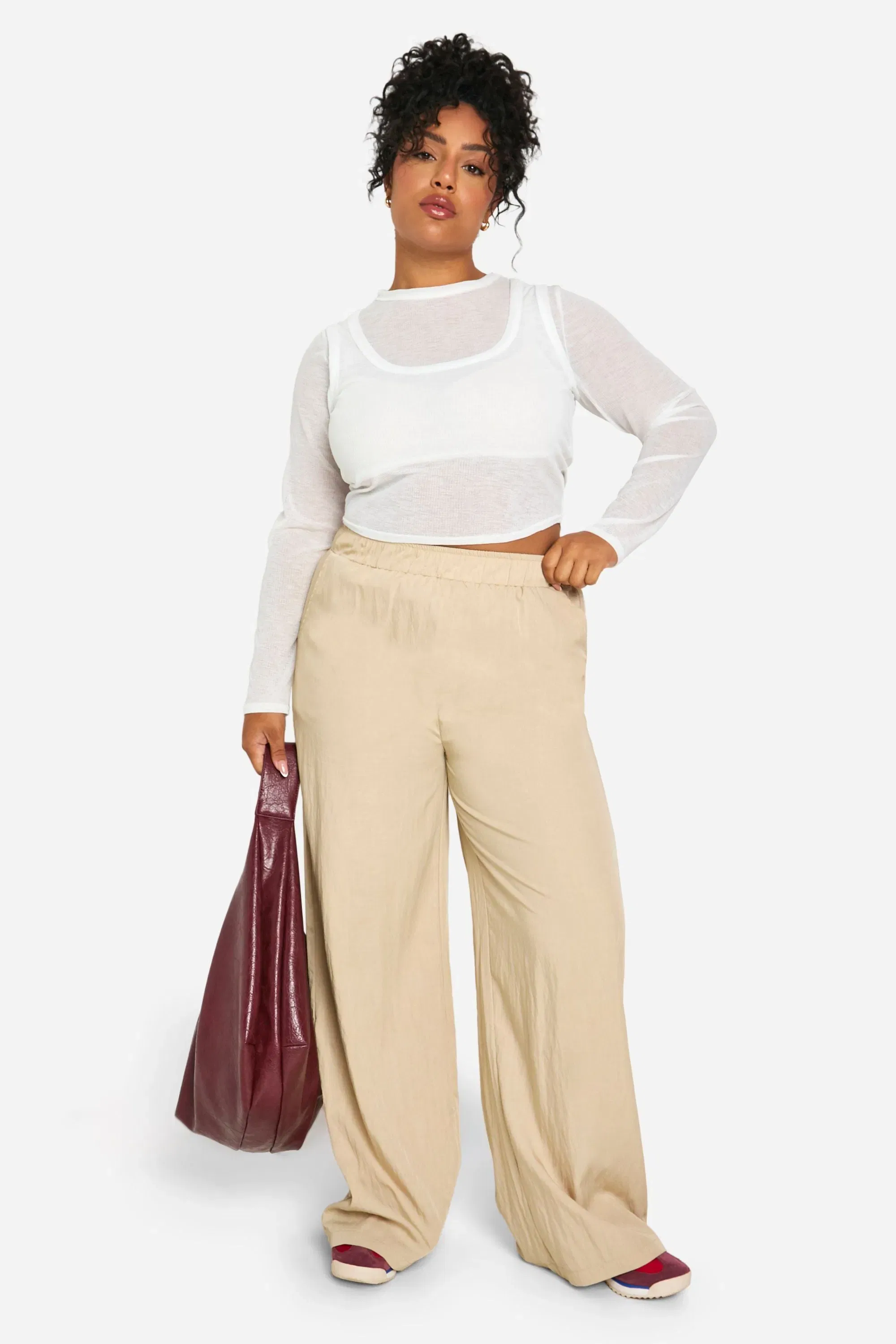 Plus Nylon Wide Leg Trouser