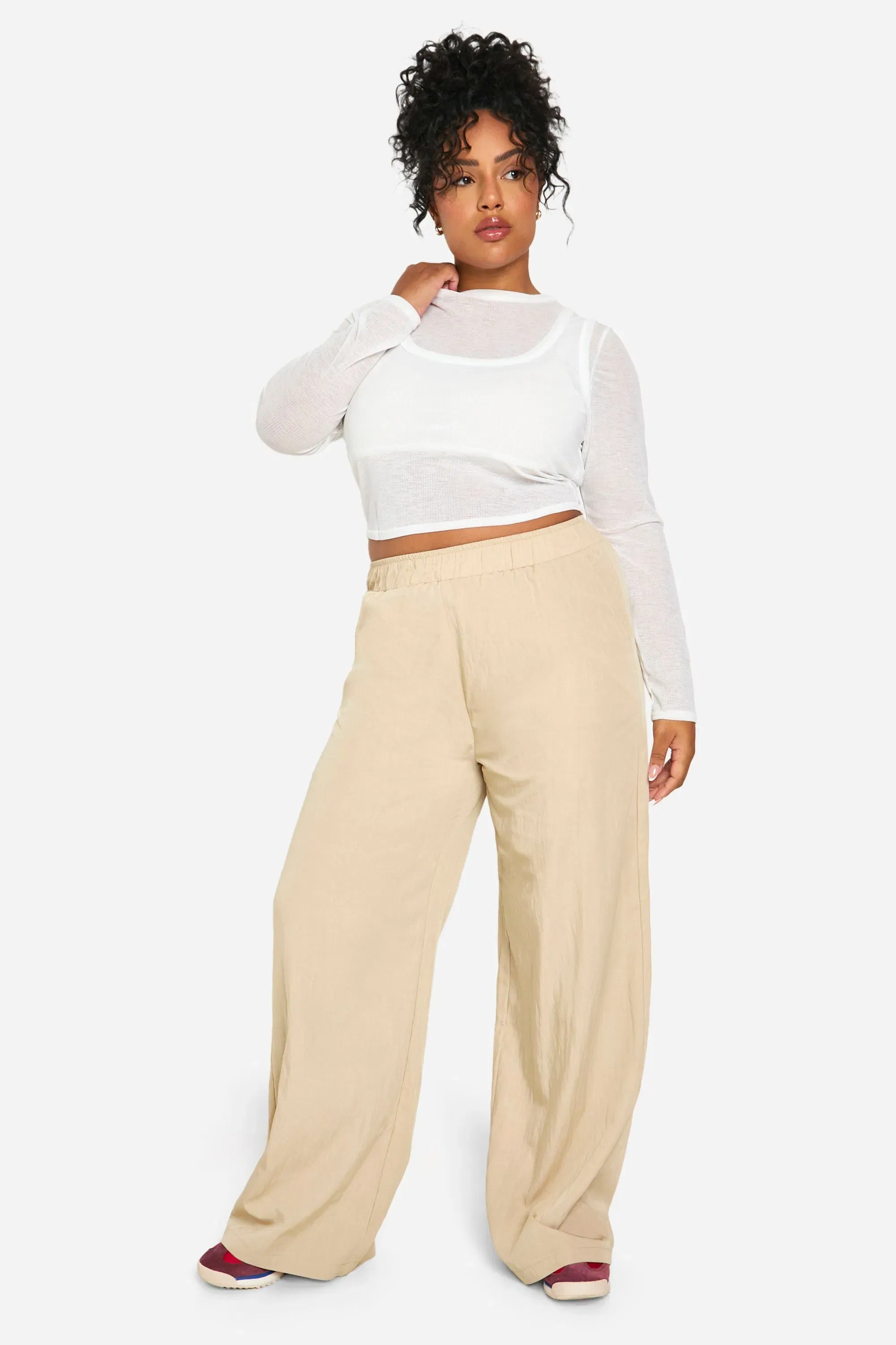 Plus Nylon Wide Leg Trouser