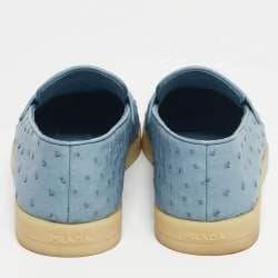 Prada Blue Ostrich Leather Slip On Loafers