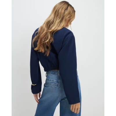 Navy Long Sleeve Pocket Detail Bomber Jacket