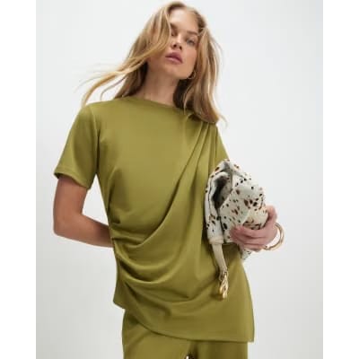 Green Short Sleeve Drape Tunic Top