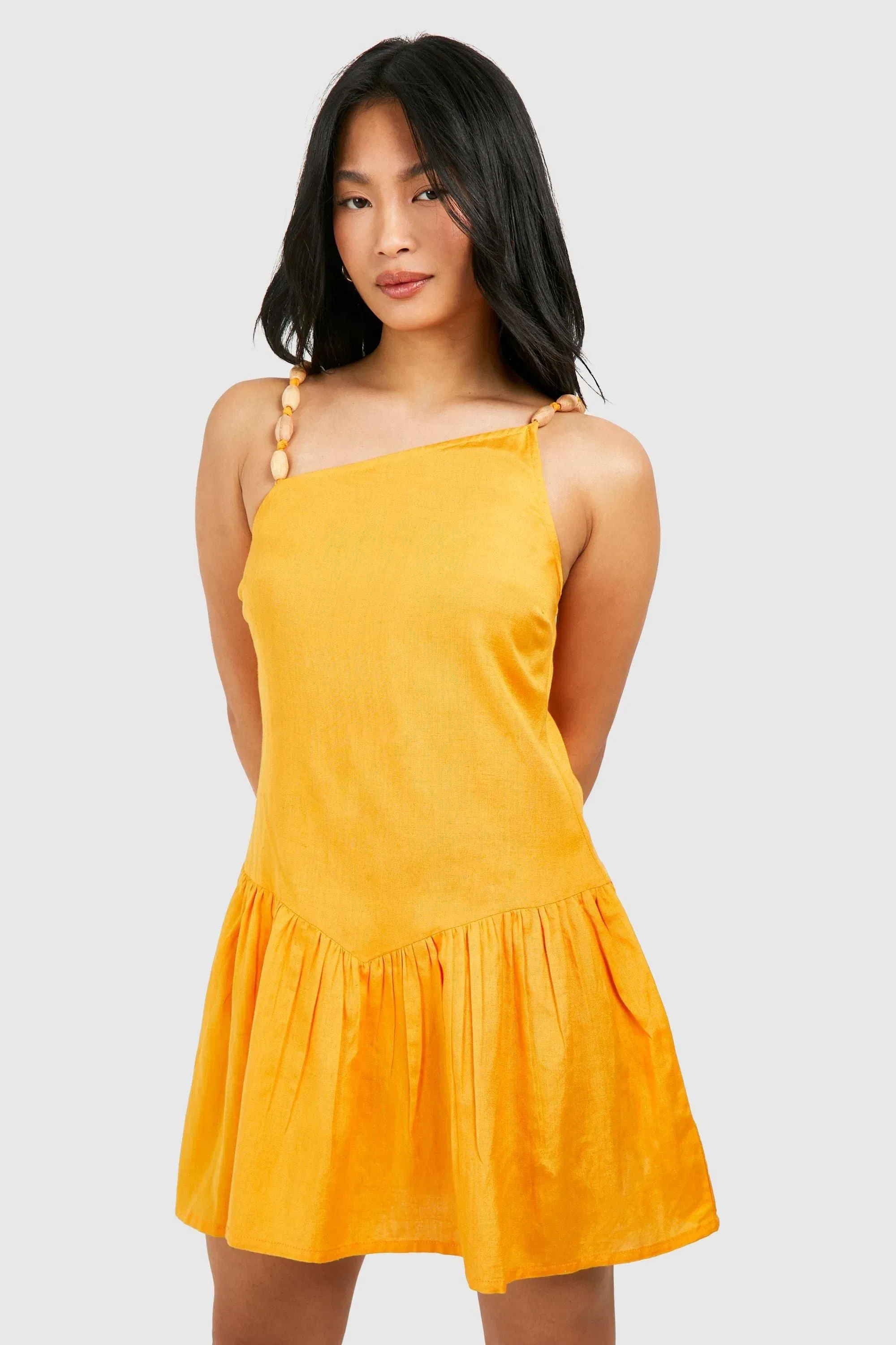 Petite Beaded Linen Look Mini Dress