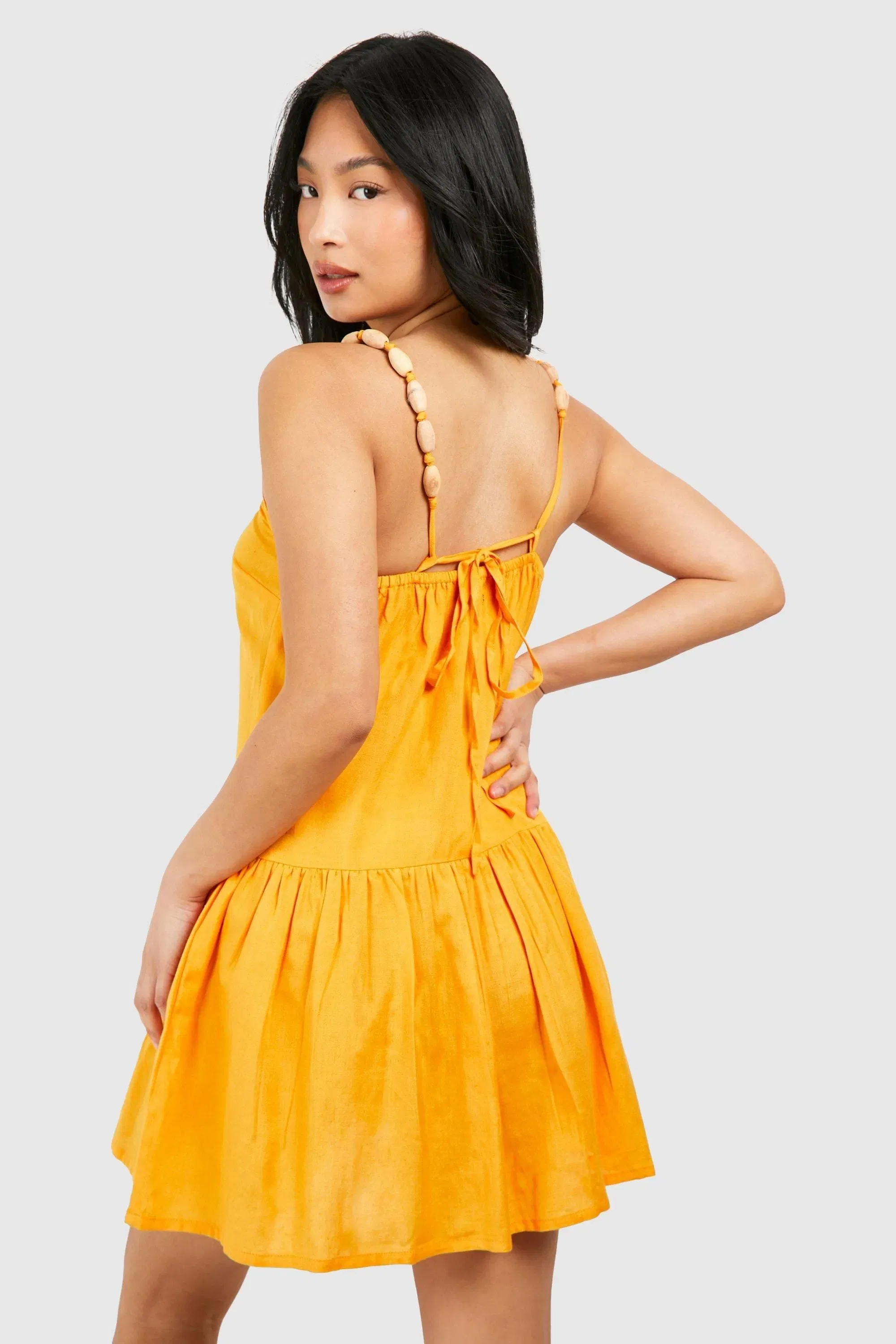 Petite Beaded Linen Look Mini Dress