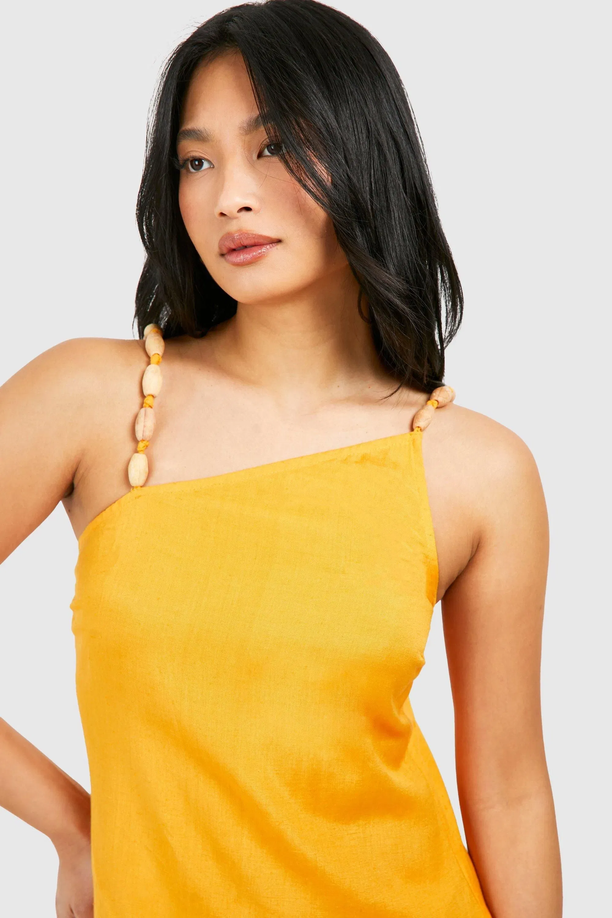 Petite Beaded Linen Look Mini Dress