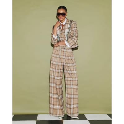 Beige Checked Pocket Detail Jacket