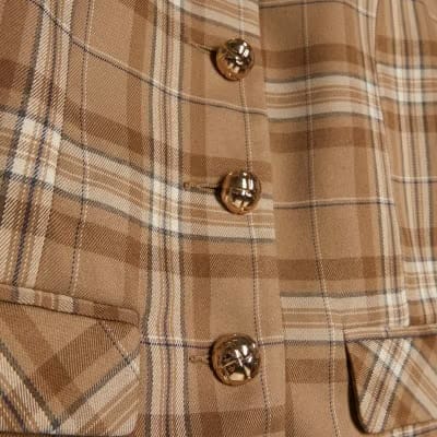 Beige Checked Pocket Detail Jacket