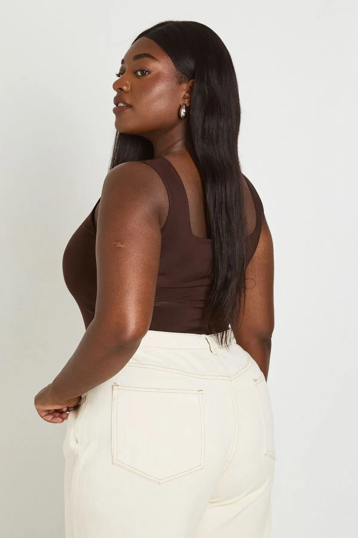 Plus Double Layer Slinky Square Neck Bodysuit