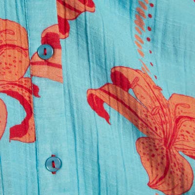 Blue Palm Print Beach Shirt