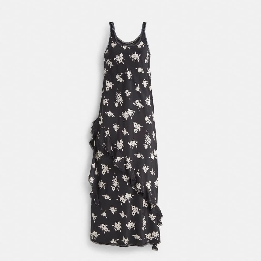 Restored Long Floral Ruffle Dress